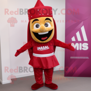 Maroon Tikka Masala mascot costume character dressed with a Shorts and Pocket squares