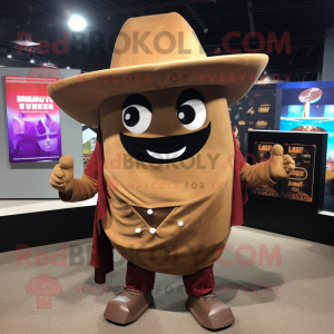 Brown Nachos mascot costume character dressed with a Suit Jacket and Beanies
