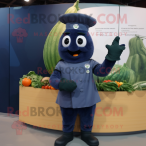 Navy Melon mascot costume character dressed with a Playsuit and Gloves