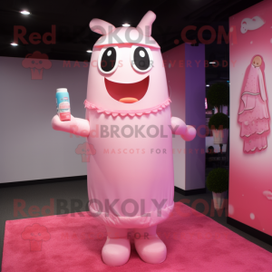 Pink Bottle Of Milk mascot costume character dressed with a Bikini and Shawl pins