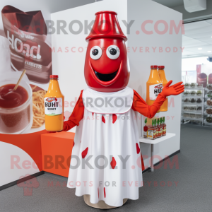 White Bottle Of Ketchup mascot costume character dressed with a Midi Dress and Headbands