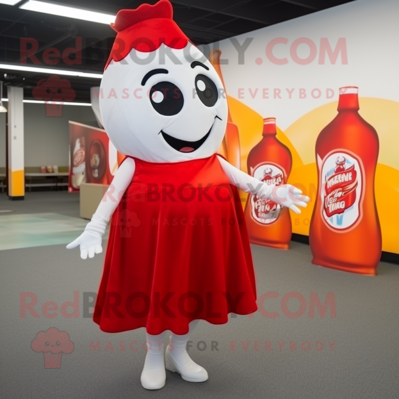 White Bottle Of Ketchup mascot costume character dressed with a Midi Dress and Headbands