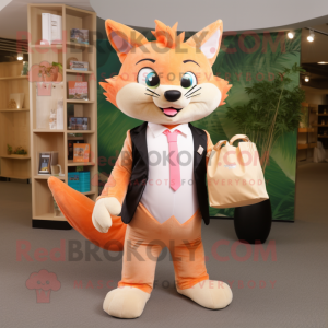 Peach Lynx mascot costume character dressed with a Suit and Clutch bags