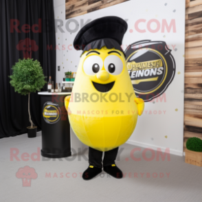 Lemon Yellow Guinness mascot costume character dressed with a Tuxedo and Headbands