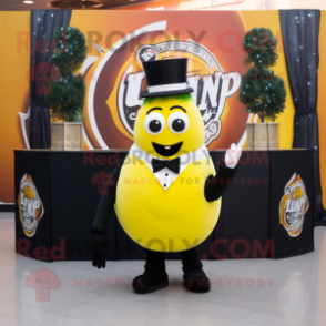 Lemon Yellow Guinness mascot costume character dressed with a Tuxedo and Headbands