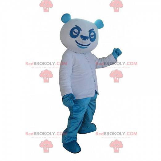 Blaues und weißes Panda-Maskottchen, buntes Teddybärkostüm -