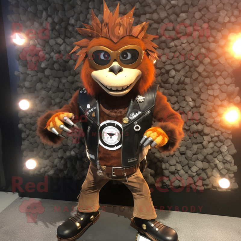 Rust Plate Spinner mascot costume character dressed with a Biker Jacket and Necklaces Rust Plate Spinner mascot costume character dressed with a Biker Jacket and Necklaces