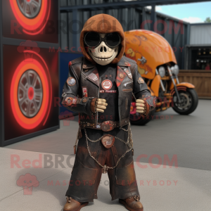Rust Plate Spinner mascot costume character dressed with a Biker Jacket and Necklaces