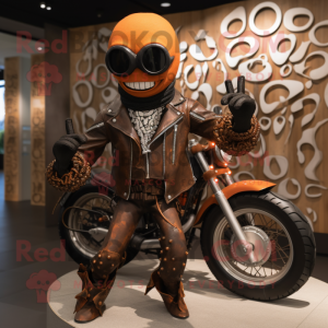 Rust Plate Spinner mascot costume character dressed with a Biker Jacket and Necklaces