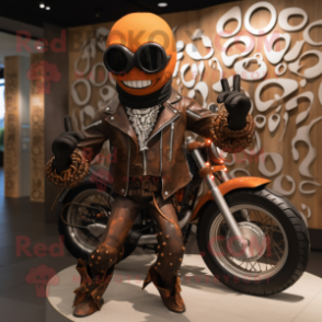 Rust Plate Spinner mascot costume character dressed with a Biker Jacket and Necklaces