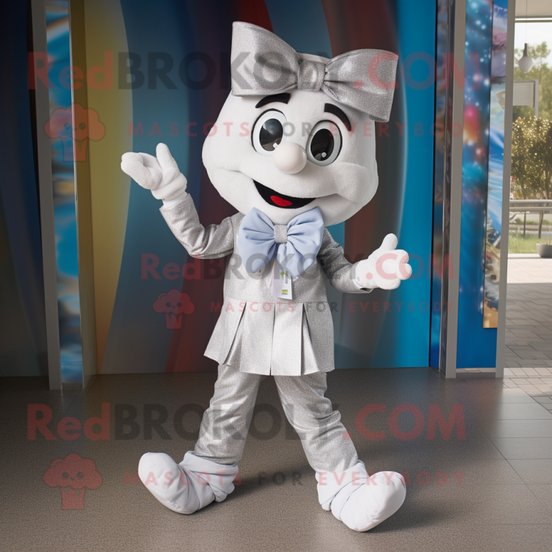 Silver Bracelet mascot costume character dressed with a Capri Pants and Bow ties