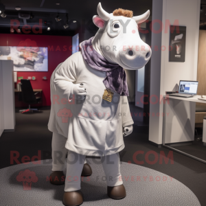 Silver Hereford Cow mascot costume character dressed with a Turtleneck and Pocket squares
