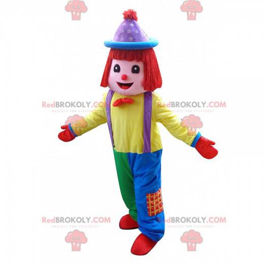 Multicolored clown mascot, circus acrobat costume -
