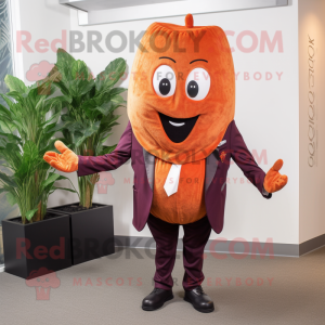 Rust Beet mascot costume character dressed with a Suit Jacket and Tie pins