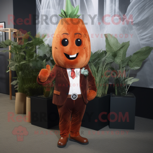 Rust Beet mascot costume character dressed with a Suit Jacket and Tie pins