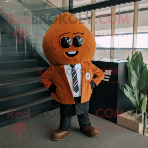 Rust Beet mascot costume character dressed with a Suit Jacket and Tie pins