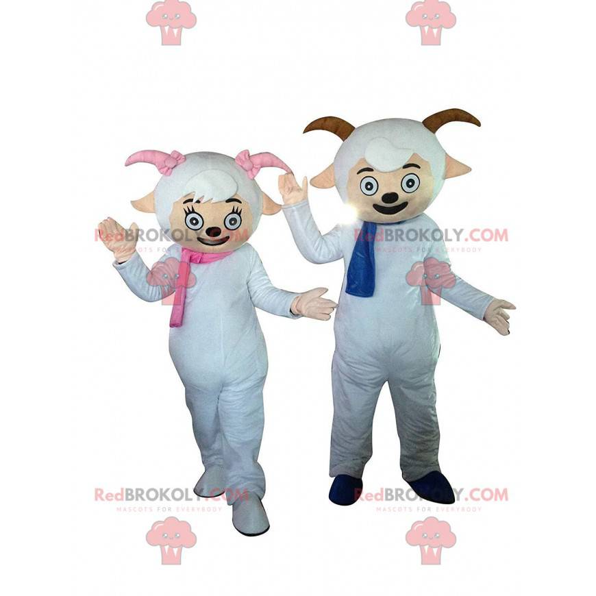 2 Schafsmaskottchen mit Schals und kleinen Hörnern - 2 Schafsmaskottchen mit Schals und kleinen Hörnern -