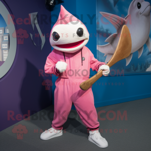 Rosa svärdfisk maskot...