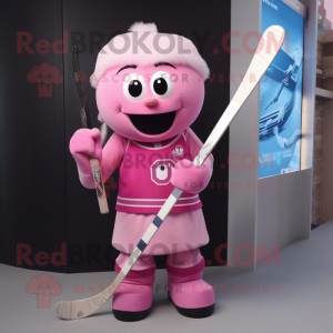 Pink Ice Hockey Stick mascot costume character dressed with a Vest and Earrings