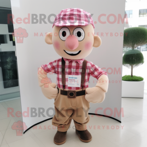 Beige Pink mascot costume character dressed with a Flannel Shirt and Belts