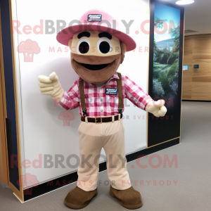 Beige Pink mascot costume character dressed with a Flannel Shirt and Belts