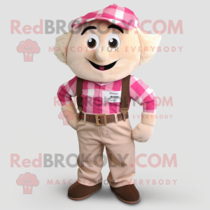 Beige Pink mascot costume character dressed with a Flannel Shirt and Belts