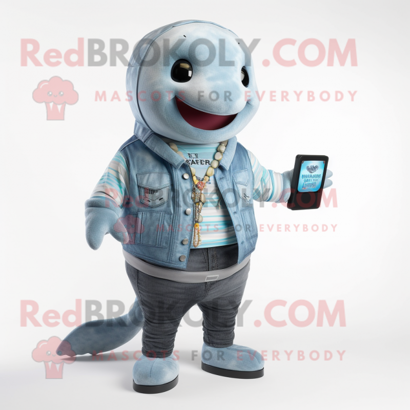 Gray Whale mascot costume character dressed with a V-Neck Tee and Digital watches Gray Whale mascot costume character dressed with a V-Neck Tee and Digital watches