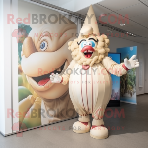 Beige Clown mascot costume character dressed with a Bikini and Wraps