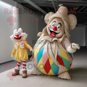 Beige Clown mascot costume character dressed with a Bikini and Wraps