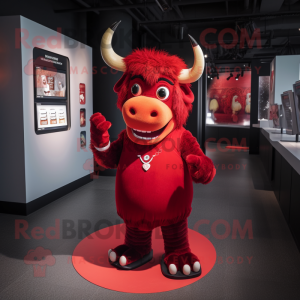 Red Minotaur mascot costume character dressed with a Dress and Beanies