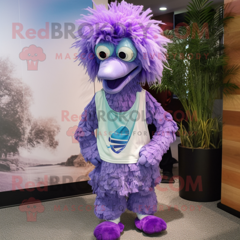 Lavender Emu mascot costume character dressed with a Capri Pants and Headbands