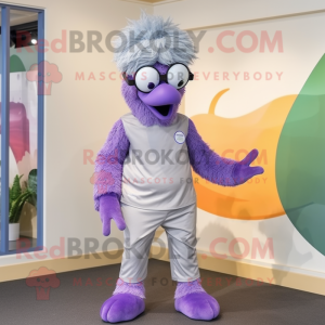 Lavender Emu mascot costume character dressed with a Capri Pants and Headbands