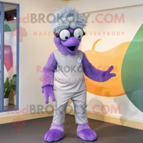 Lavender Emu mascot costume character dressed with a Capri Pants and Headbands