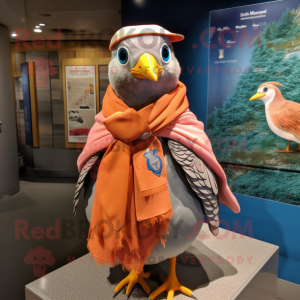 Peach Passenger Pigeon mascot costume character dressed with a Cover-up and Scarves