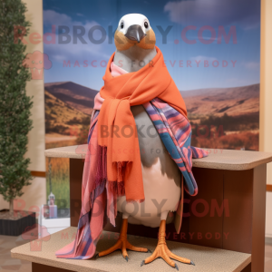 Peach Passenger Pigeon mascot costume character dressed with a Cover-up and Scarves