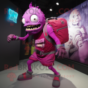 Magenta Undead mascot costume character dressed with a Tank Top and Backpacks