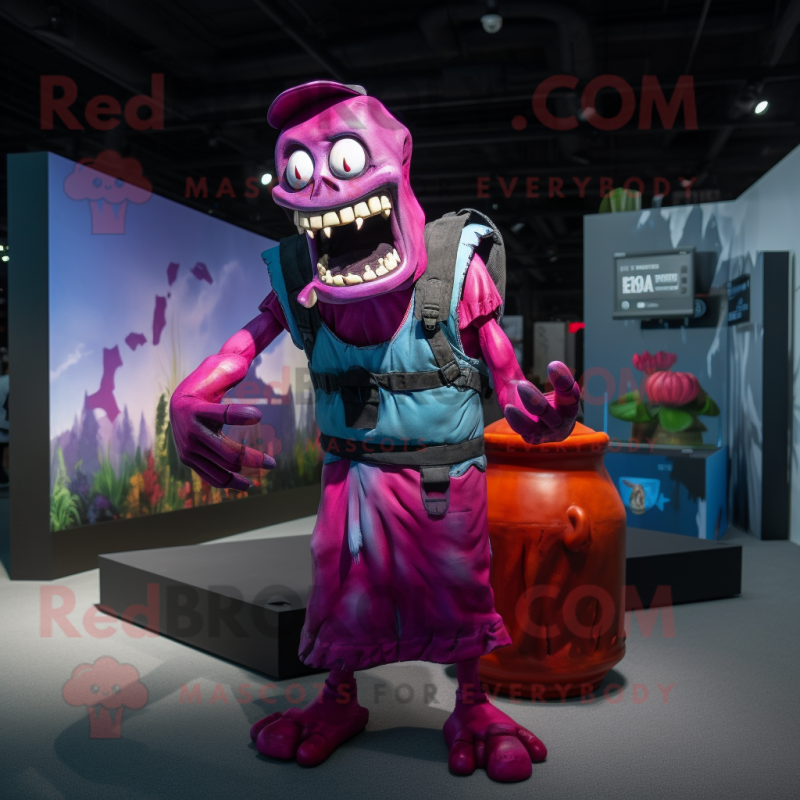 Magenta Undead mascot costume character dressed with a Tank Top and Backpacks Magenta Undead mascot costume character dressed with a Tank Top and Backpacks
