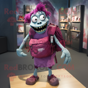 Magenta Undead mascot costume character dressed with a Tank Top and Backpacks
