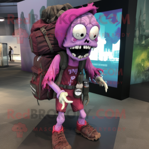 Magenta Undead mascot costume character dressed with a Tank Top and Backpacks