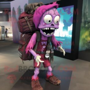 Magenta Undead mascot costume character dressed with a Tank Top and Backpacks