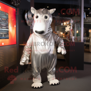 Silver Hereford Cow mascot costume character dressed with a Turtleneck and Scarves