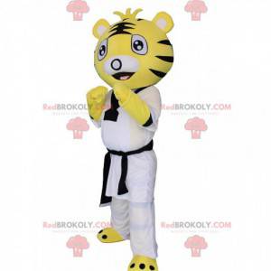 Mascotte de tigre en tenue de karaté, de judo, de sport de
