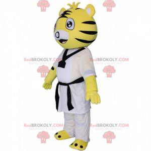 Mascotte de tigre en tenue de karaté, de judo, de sport de