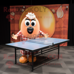 Peach Ping Pong Table mascot costume character dressed with a Flannel Shirt and Shoe clips