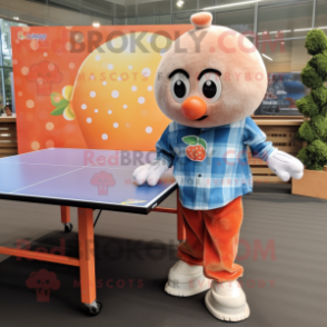 Peach Ping Pong Table mascot costume character dressed with a Flannel Shirt and Shoe clips