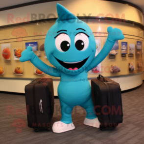 Teal Barracuda mascot costume character dressed with a Yoga Pants and Briefcases