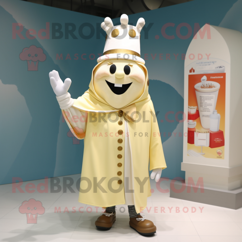 Cream King mascot costume character dressed with a Raincoat and Cufflinks