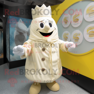 Cream King mascot costume character dressed with a Raincoat and Cufflinks
