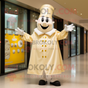 Cream King mascot costume character dressed with a Raincoat and Cufflinks