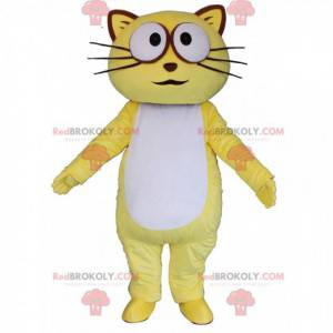 Mascotte de chat jaune et blanc, costume de chat coloré -